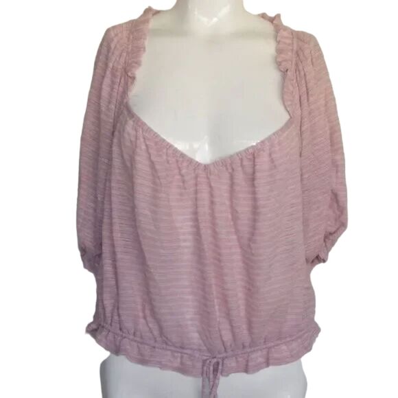 FREE PEOPLE Top, L, Pink-purple, Sweetheart neckline, Drawstring Waist, stripes - Picture 10 of 11